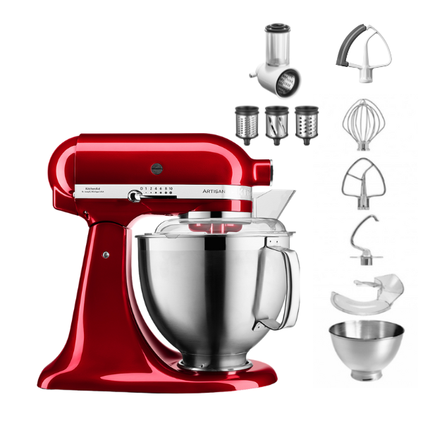 KitchenAid 4,8 L 5KSM185 Artisan Küchenmaschine Beginnerset Artisan Gemüseschneider+Flexirührer