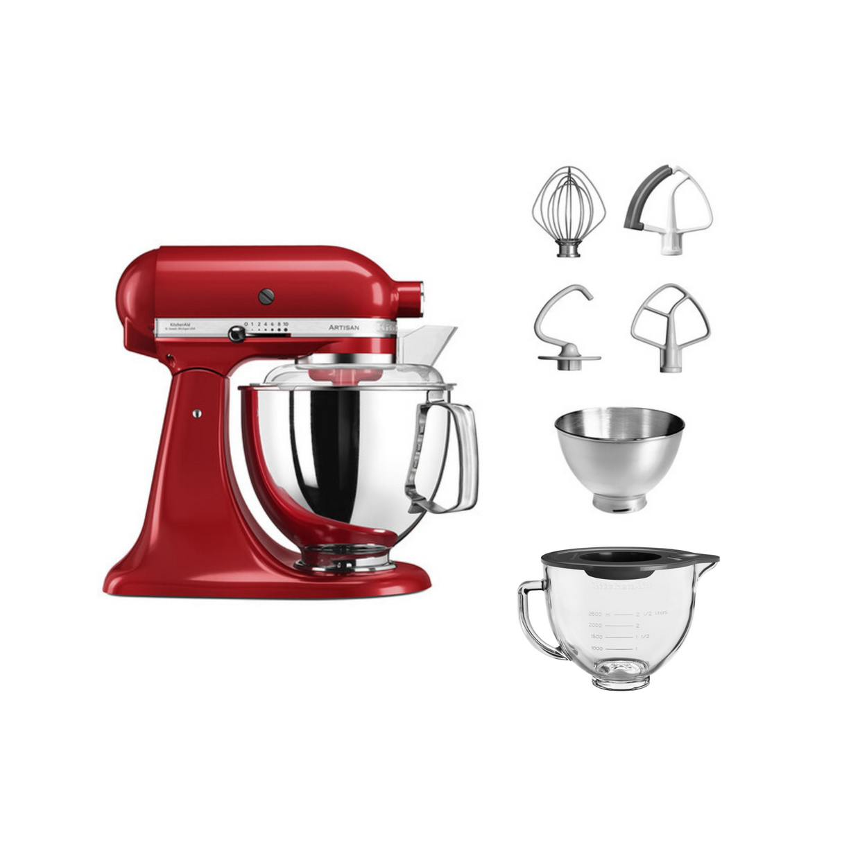 KitchenAid 4,8 L 5KSM175 Artisan Küchenmaschine Glasset mit Glasschüssel