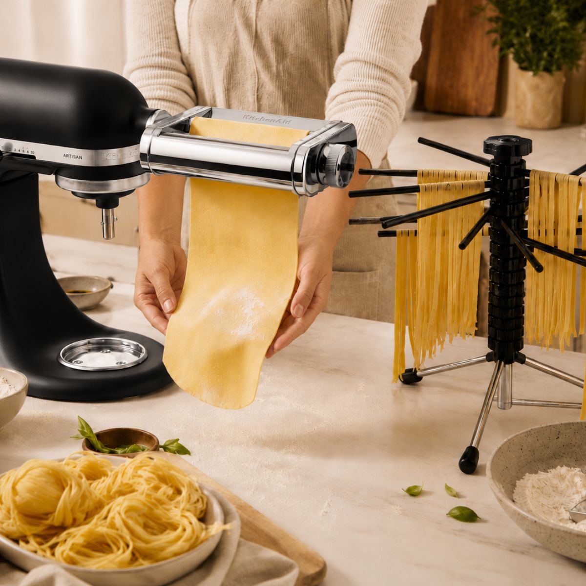 KitchenAid 3-in-1-Nudelvorsatz + GEFU Pastatrockner Diverso