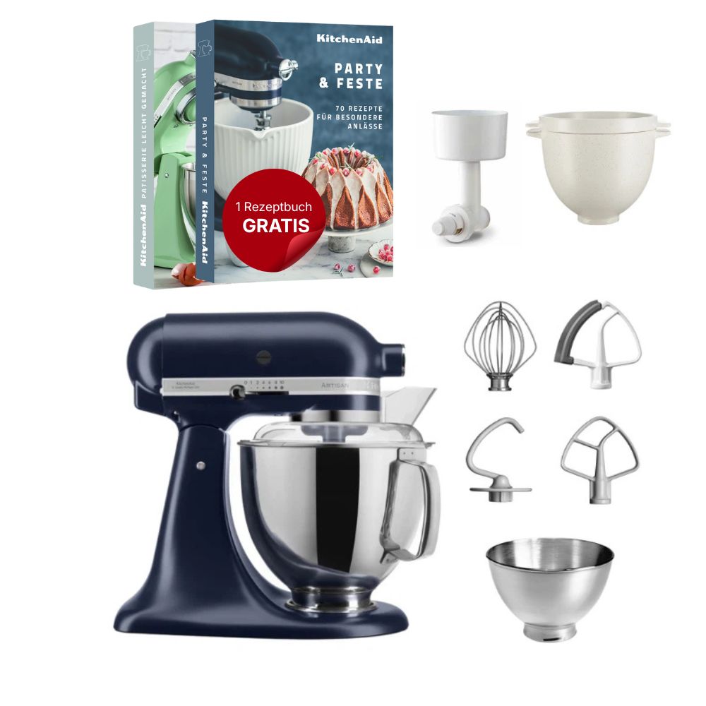 KitchenAid 4,8 L 5KSM175 Artisan Küchenmaschine Breadlover mit Messerschmidt Getreidemühlenvorsatz + Brotbackschüssel