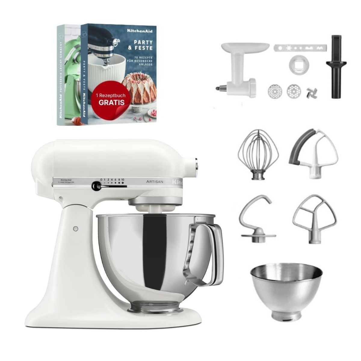 KitchenAid 4,8 L 5KSM175 Artisan Küchenmaschine Cookielover mit Fleischwolf+Spritzgebäckvorsatz