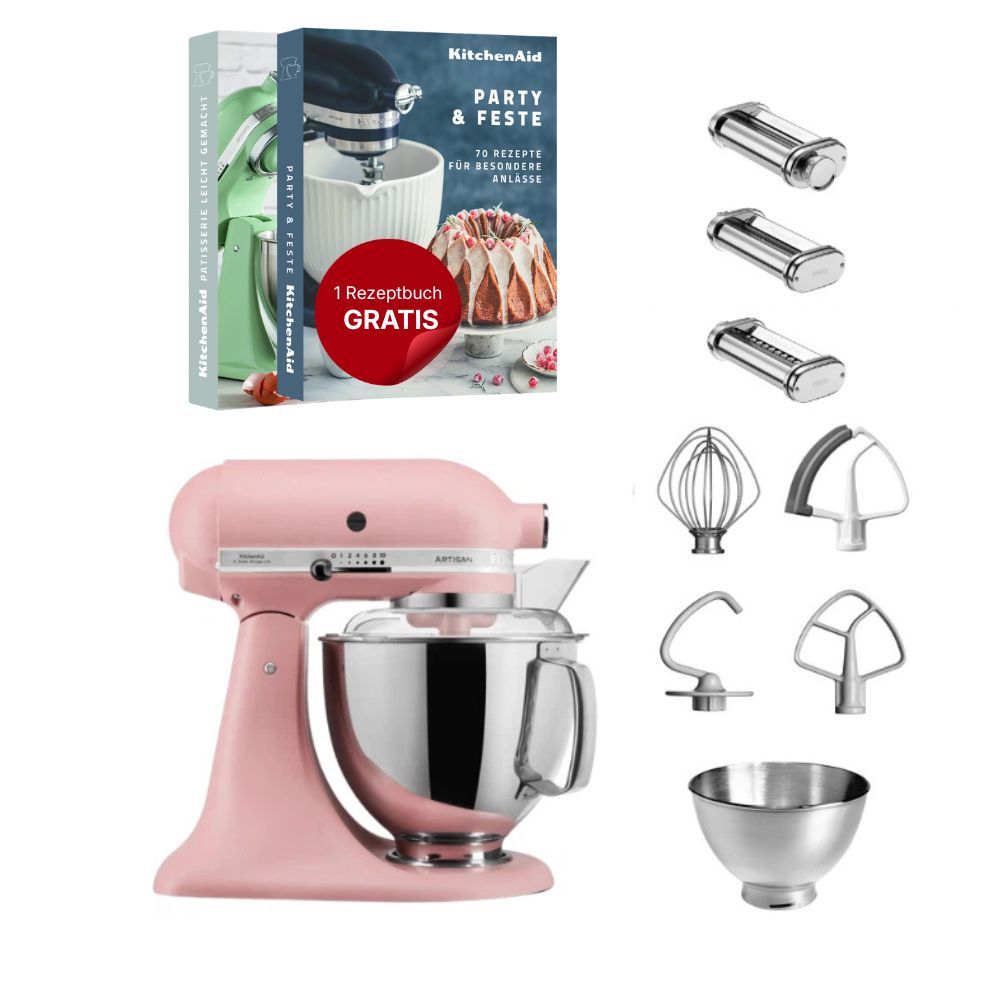KitchenAid 4,8 L 5KSM175 Artisan Küchenmaschine Pastalover mit Nudelwalzen 3er- Set