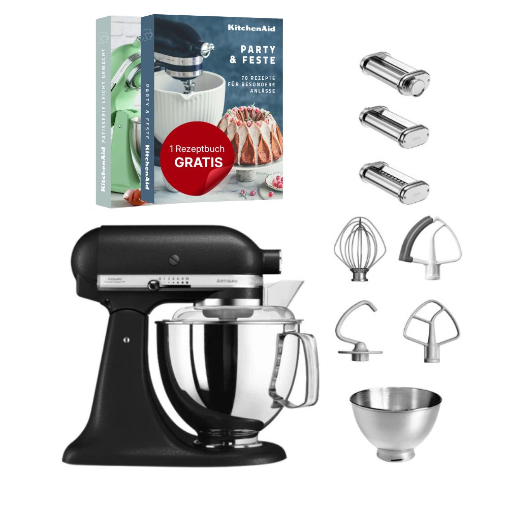 KitchenAid 4,8 L 5KSM175 Artisan Küchenmaschine Pastalover mit Nudelwalzen 3er- Set