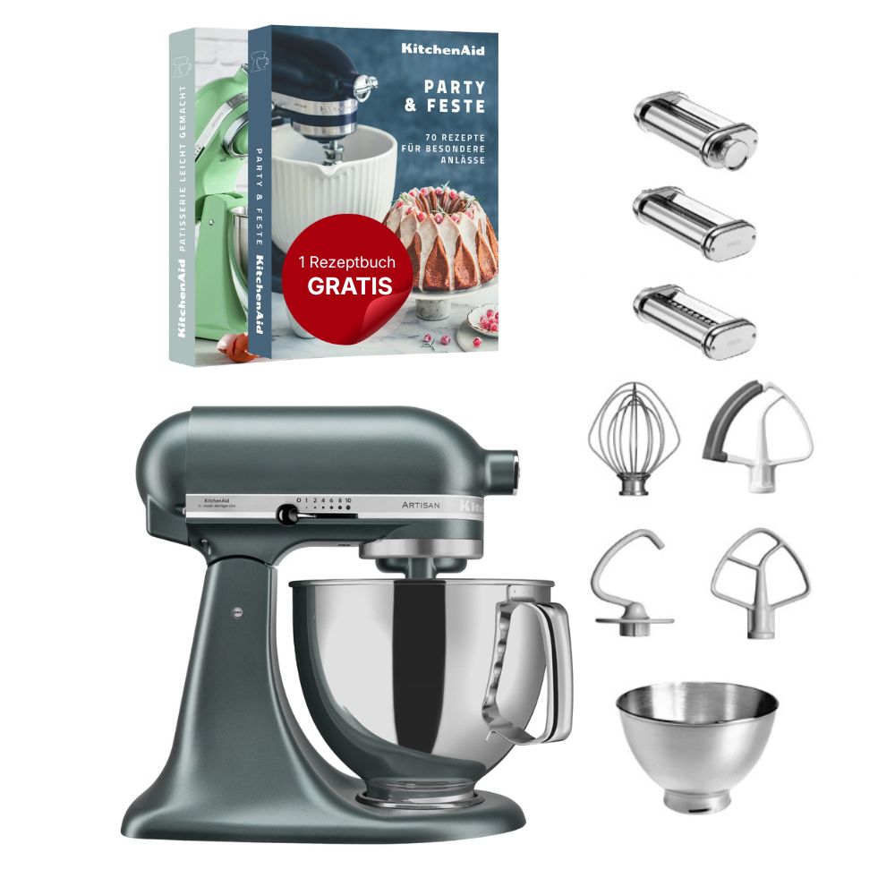 KitchenAid 4,8 L 5KSM175 Artisan Küchenmaschine Pastalover mit Nudelwalzen 3er- Set