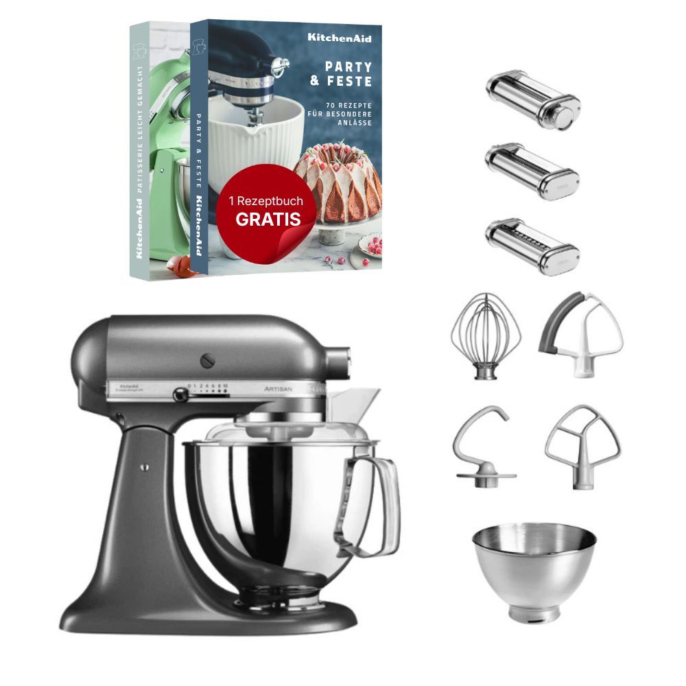 KitchenAid 4,8 L 5KSM175 Artisan Küchenmaschine Pastalover mit Nudelwalzen 3er- Set