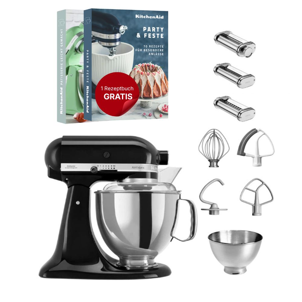 KitchenAid 4,8 L 5KSM175 Artisan Küchenmaschine Pastalover mit Nudelwalzen 3er- Set