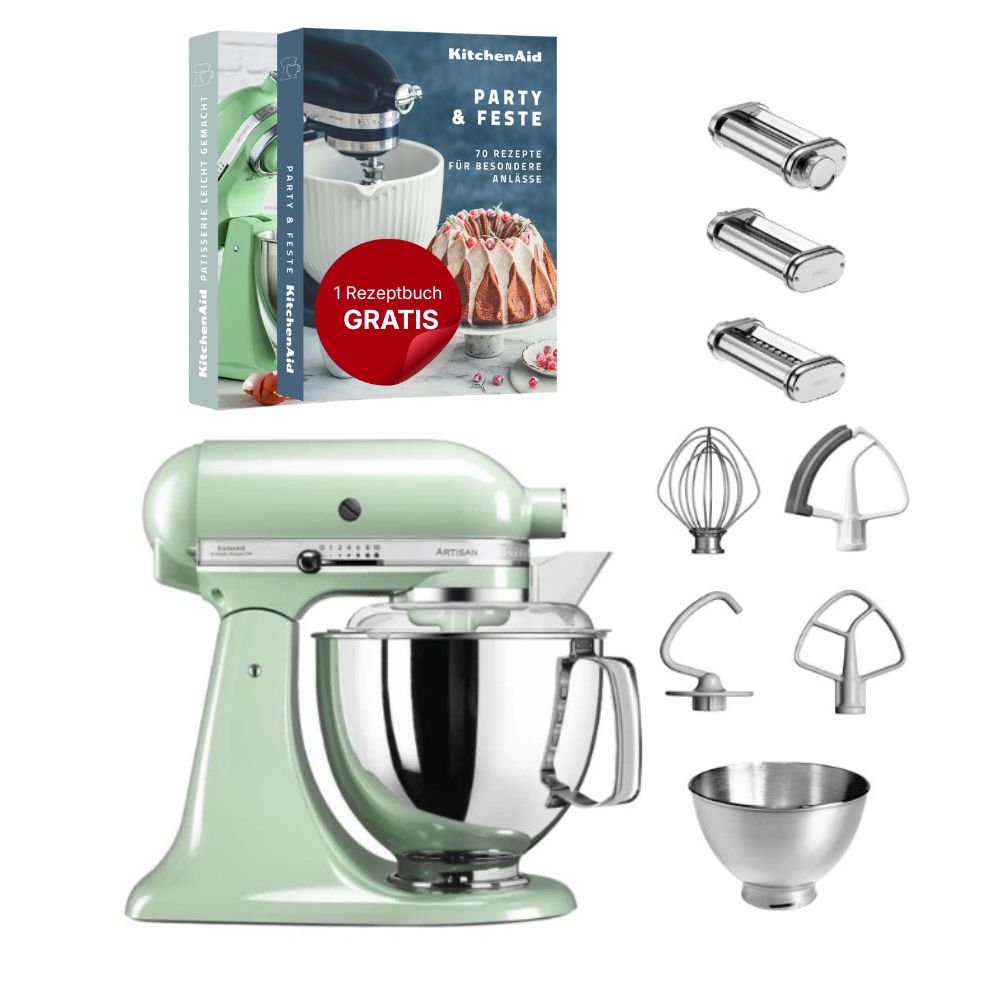 KitchenAid 4,8 L 5KSM175 Artisan Küchenmaschine Pastalover mit Nudelwalzen 3er- Set