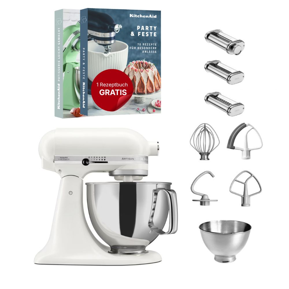 KitchenAid 4,8 L 5KSM175 Artisan Küchenmaschine Pastalover mit Nudelwalzen 3er- Set