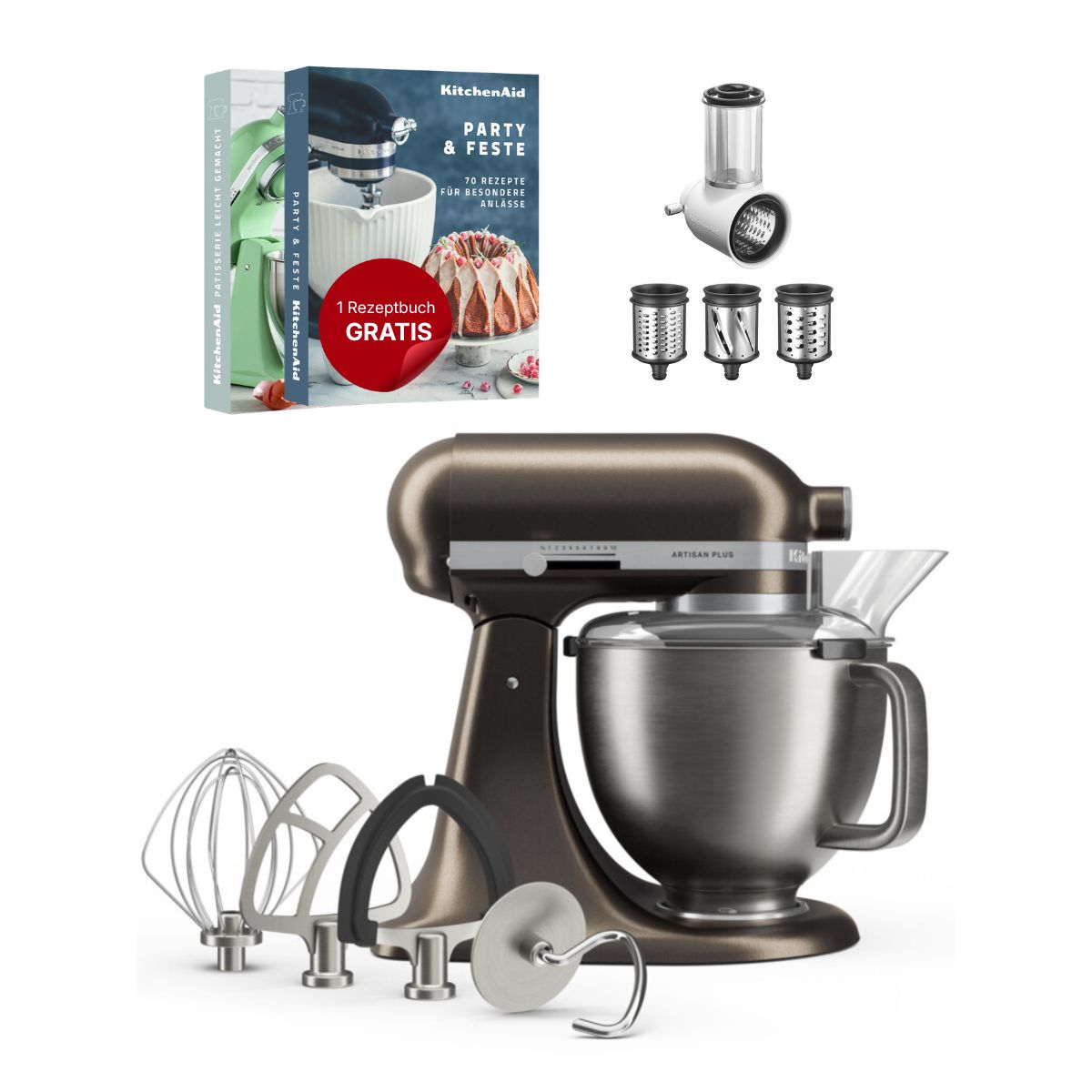 KitchenAid 4,7 L 5KSM50 Artisan Plus Küchenmaschine Beginnerset mit Gemüseschneider