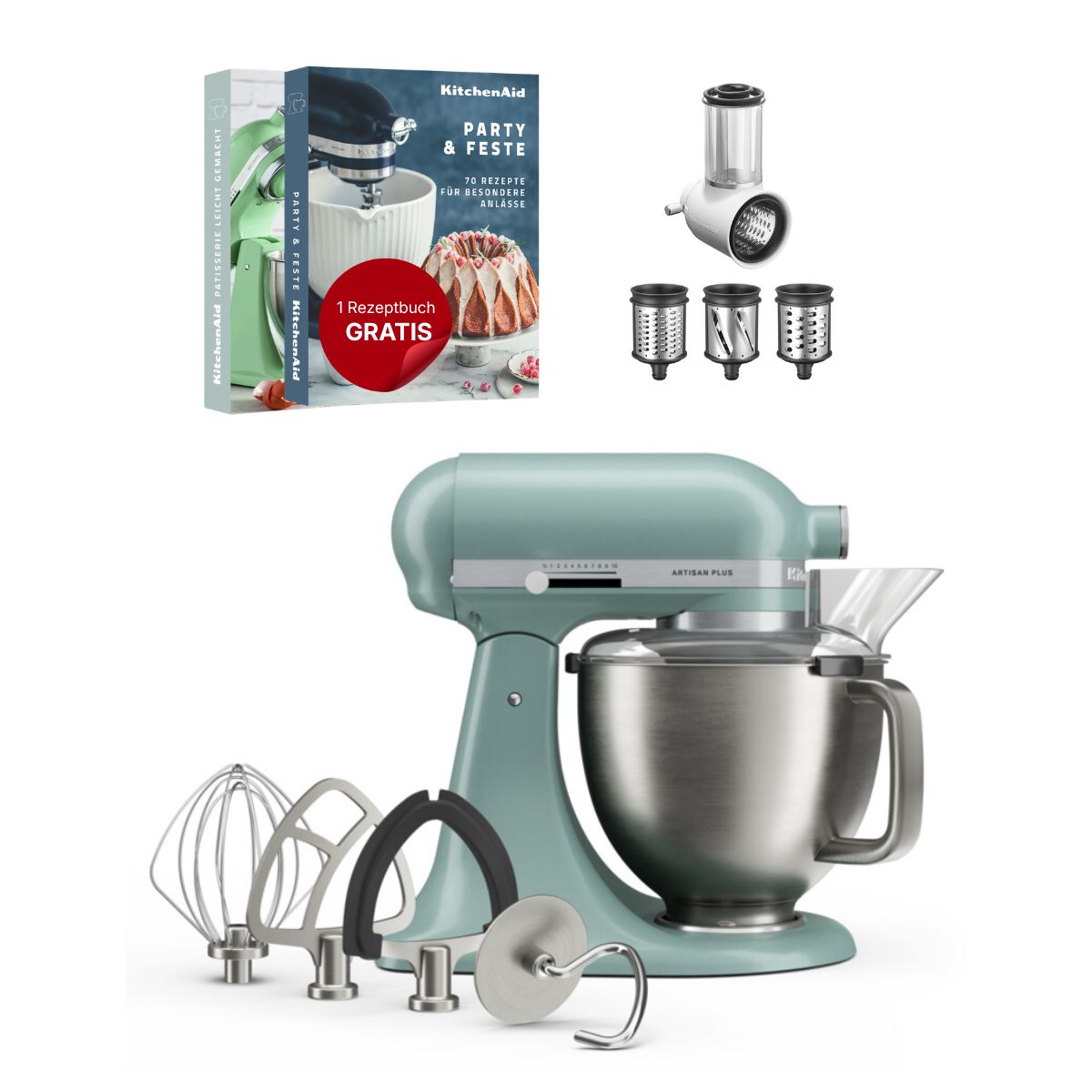 KitchenAid 4,7 L 5KSM50 Artisan Plus Küchenmaschine Beginnerset mit Gemüseschneider