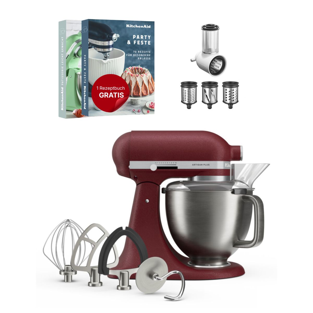 KitchenAid 4,7 L 5KSM50 Artisan Plus Küchenmaschine Beginnerset mit Gemüseschneider