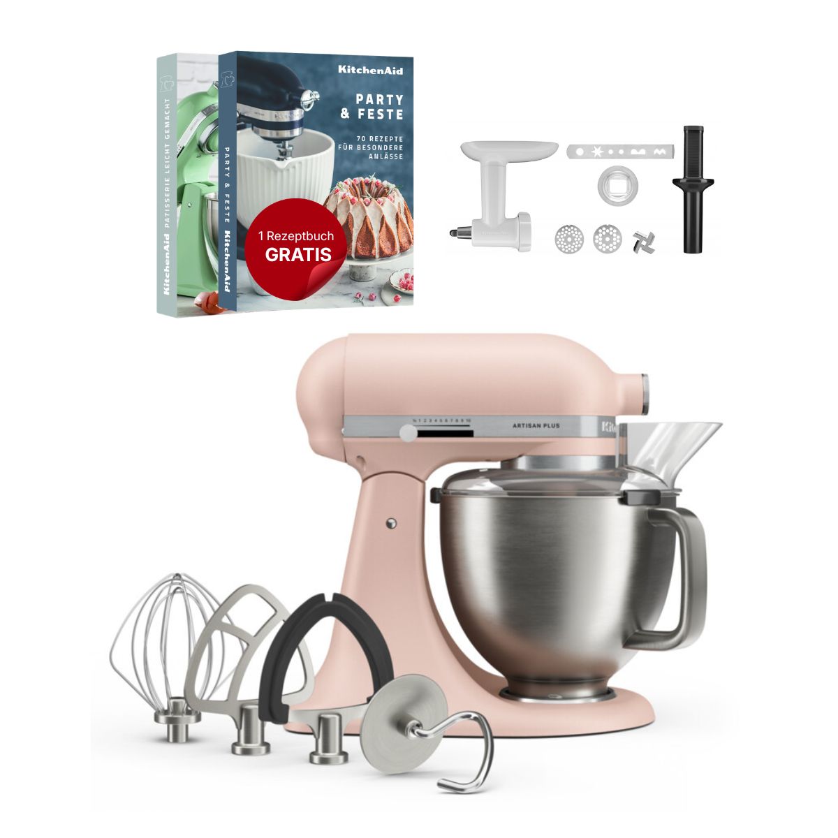 KitchenAid 4,7 L 5KSM50 Artisan Plus Küchenmaschine Cookielover mit Fleischwolf + Spritzgebäckvorsatz