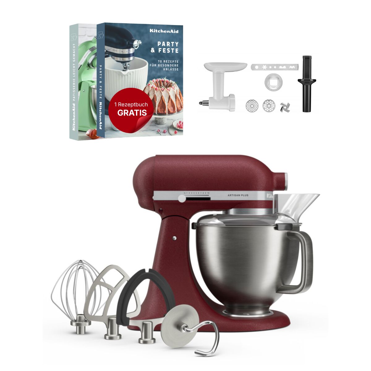KitchenAid 4,7 L 5KSM50 Artisan Plus Küchenmaschine Cookielover mit Fleischwolf + Spritzgebäckvorsatz