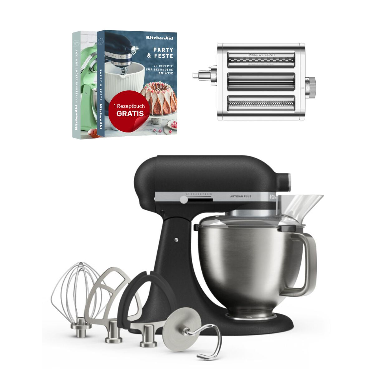 KitchenAid 4,7 L 5KSM50 Artisan Plus Küchenmaschine Pastalover mit 3-in-1 Nudelvorsatz