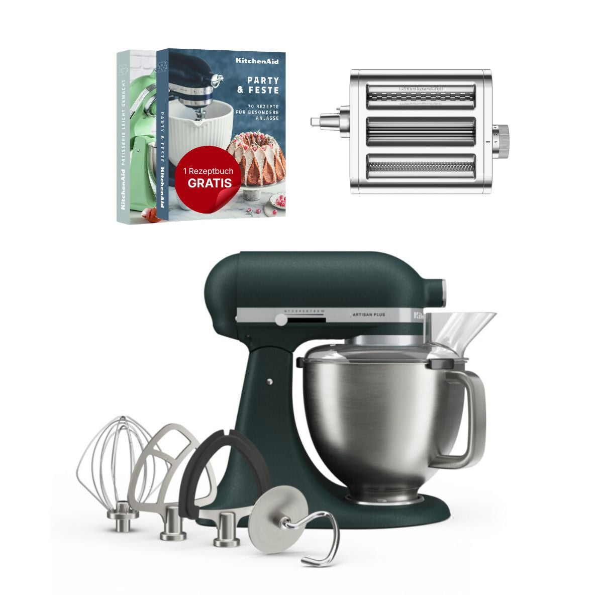 KitchenAid 4,7 L 5KSM50 Artisan Plus Küchenmaschine Pastalover mit 3-in-1 Nudelvorsatz