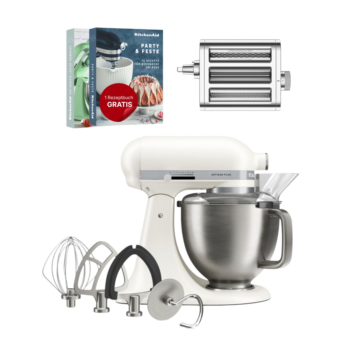 KitchenAid 4,7 L 5KSM50 Artisan Plus Küchenmaschine Pastalover mit 3-in-1 Nudelvorsatz