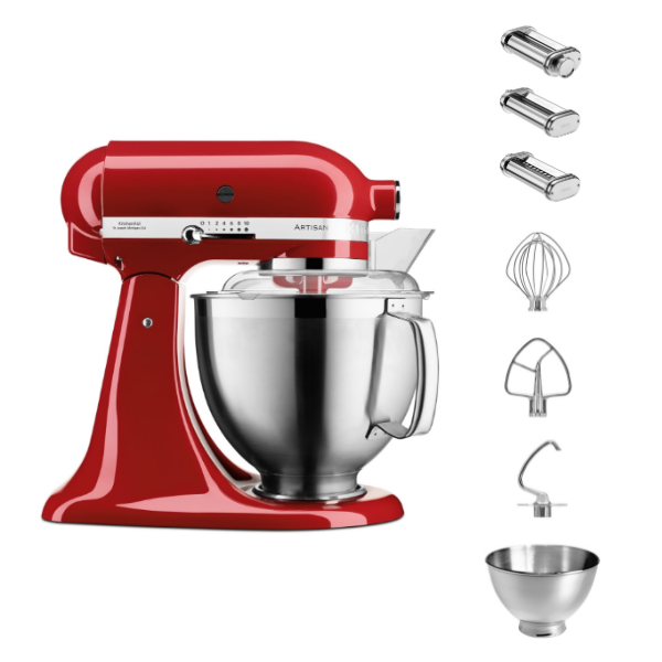 KitchenAid 4,8 L 5KSM185 Artisan Küchenmaschine Pastalover 3er Nudelwalzenset