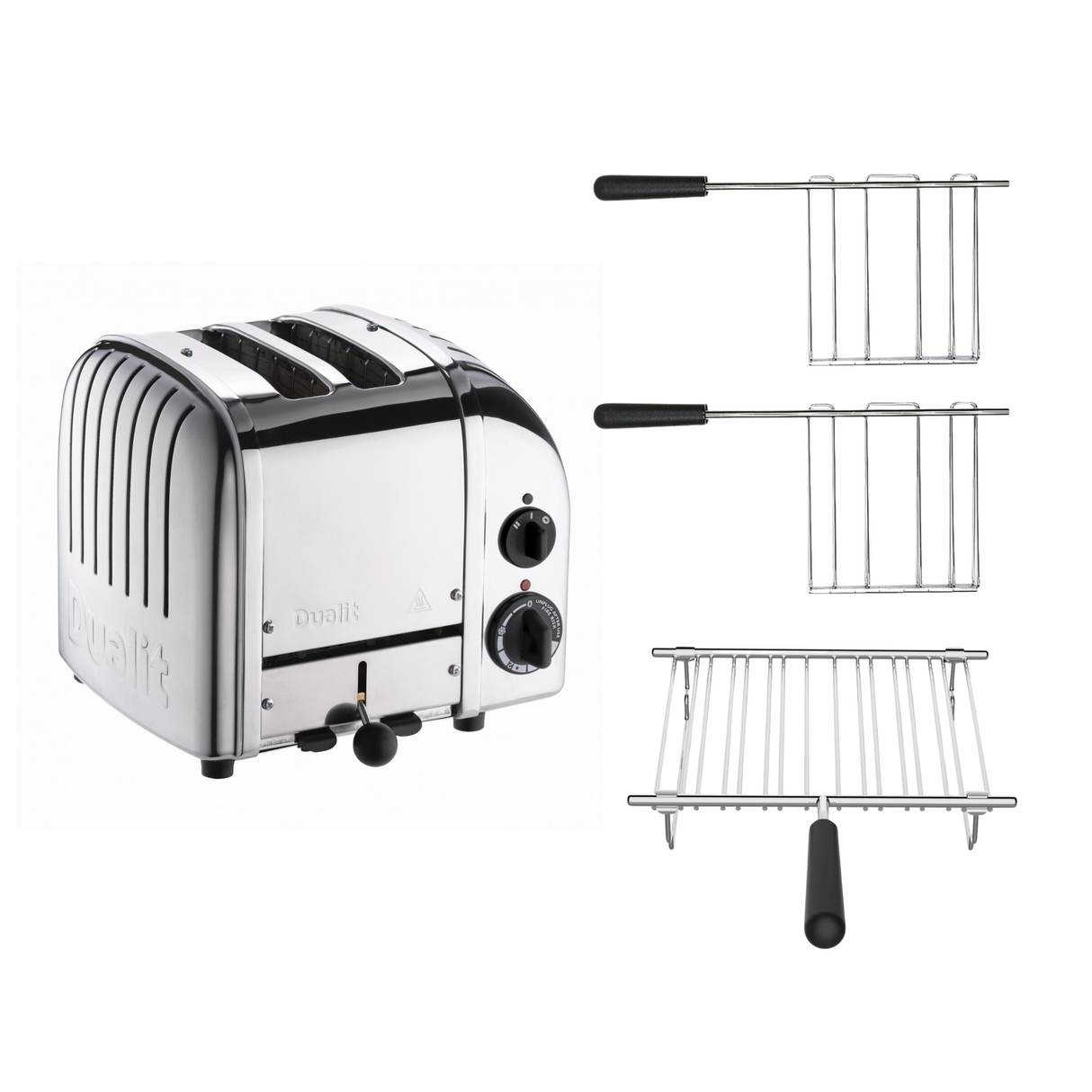 Dualit Toaster Paket 3, 2er Toaster mit zwei Sandwichzangen und Brötchenaufsatz