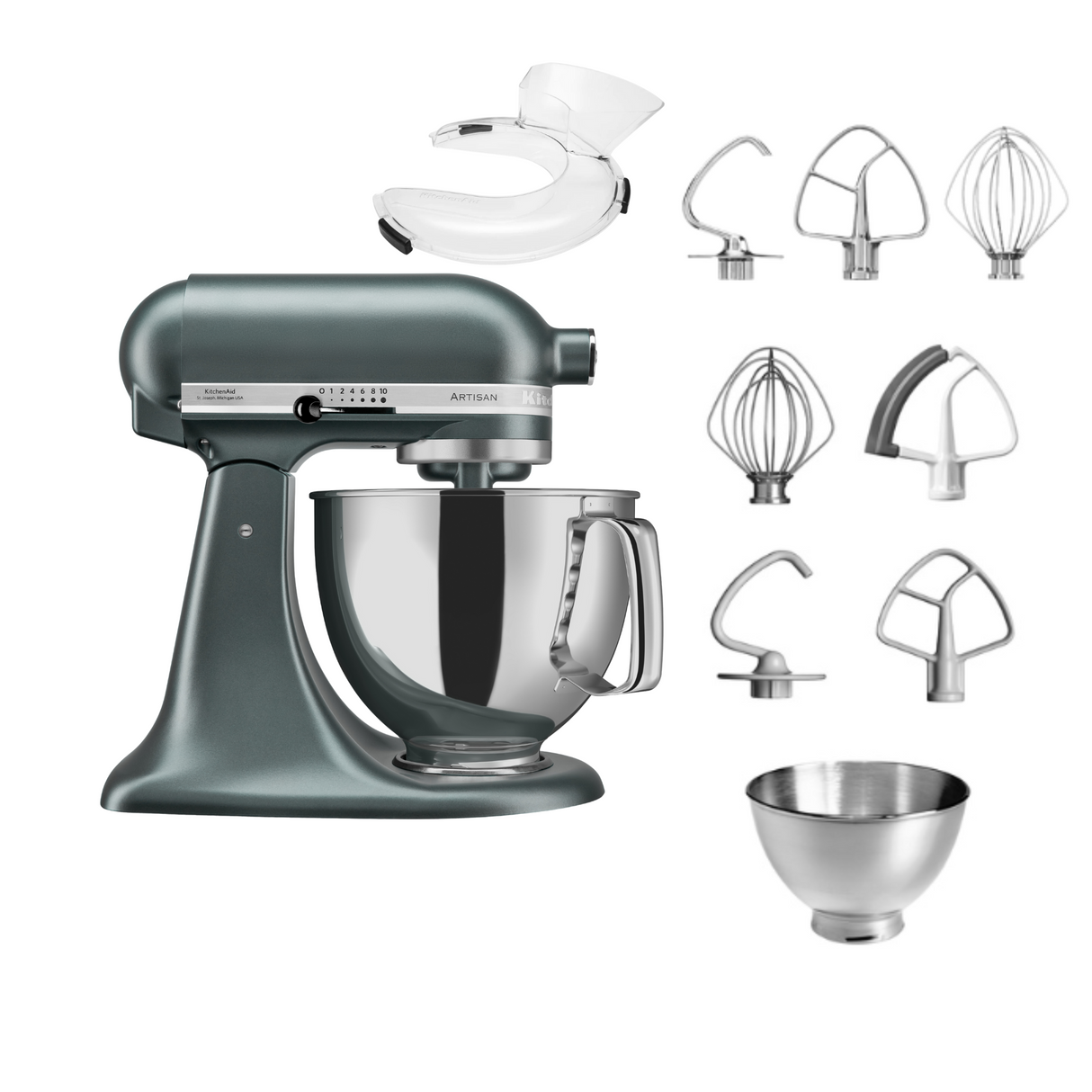 KitchenAid 4,8 L 5KSM175 Artisan Küchenmaschine Steellover mit Edelstahl-Werkzeugen