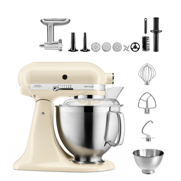 KitchenAid 4,8 L 5KSM185 Artisan Küchenmaschine Meatlover Metallfleischwolf 5KSMMGA Gr. 8 und Spritzgebäckvorsatz