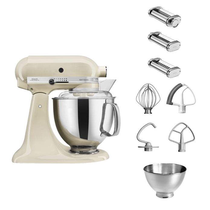 KitchenAid 4,8 L 5KSM175 Artisan Küchenmaschine Pastalover mit Nudelwalzen 3er- Set
