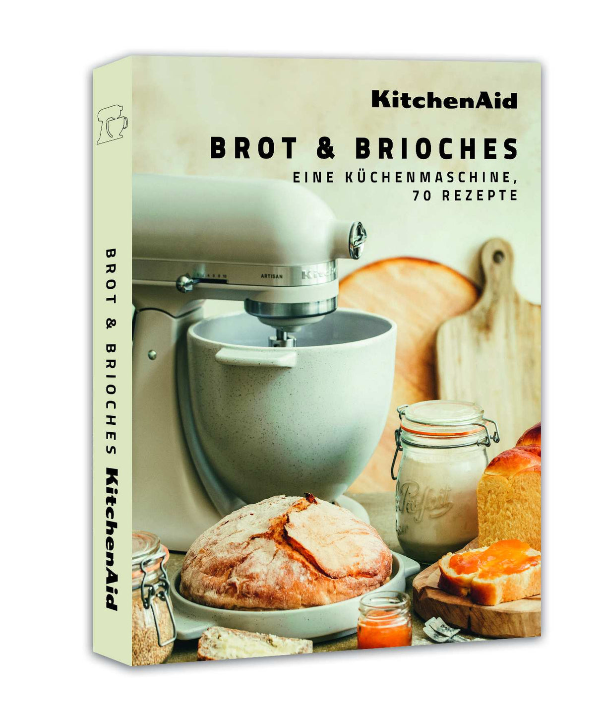 KitchenAid Brot-Backschüssel 5KSM2CB5BGS Grey Speckle mit KitchenAid Brotmesser KKFTR8BRWM+ Rezeptbuch Brot&Brioche