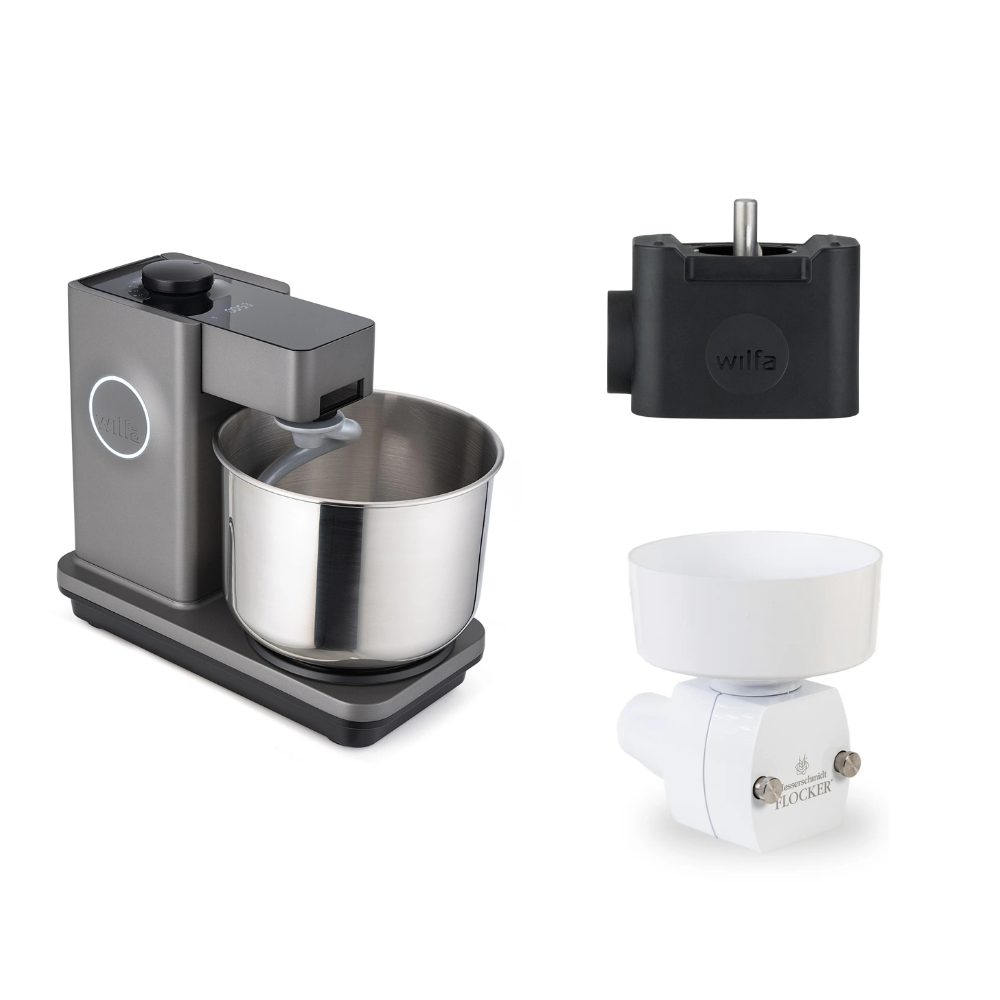 Wilfa Küchenmaschine Probaker Timer KM2GY-T70 grau+ Tool Adapter + Messerschmidt Flockervorsatz