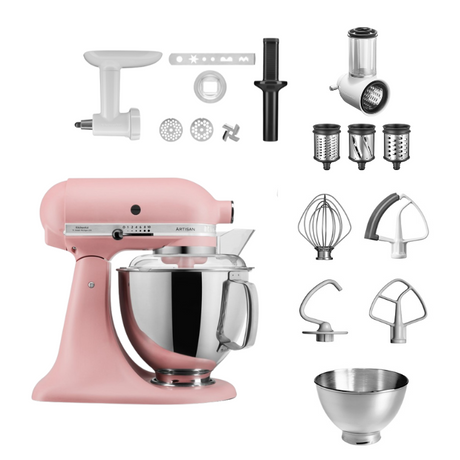 KitchenAid 4,8 L 5KSM175 Artisan Küchenmaschine Allrounderset mit Gemüseschneider+Fleischwolf+Spritzgebäckvorsatz