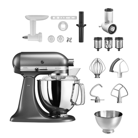 KitchenAid 4,8 L 5KSM175 Artisan Küchenmaschine Allrounderset mit Gemüseschneider+Fleischwolf+Spritzgebäckvorsatz