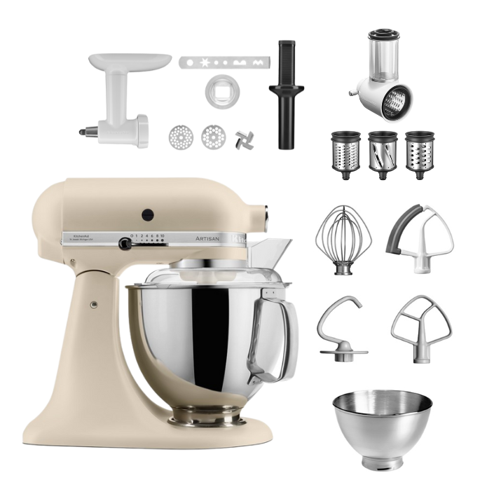KitchenAid 4,8 L 5KSM175 Artisan Küchenmaschine Allrounderset mit Gemüseschneider+Fleischwolf+Spritzgebäckvorsatz