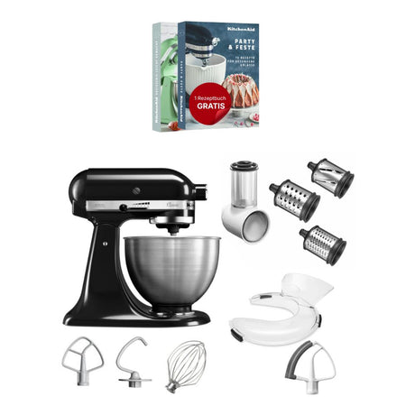 KitchenAid 4,3 L 5K45SS Classic Küchenmaschine Set 3 Gemüseschneider+Spritzschutz+Flexirührer