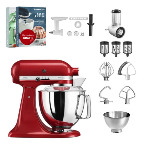 KitchenAid 4,8 L 5KSM175 Artisan Küchenmaschine Allrounderset mit Gemüseschneider+Fleischwolf+Spritzgebäckvorsatz