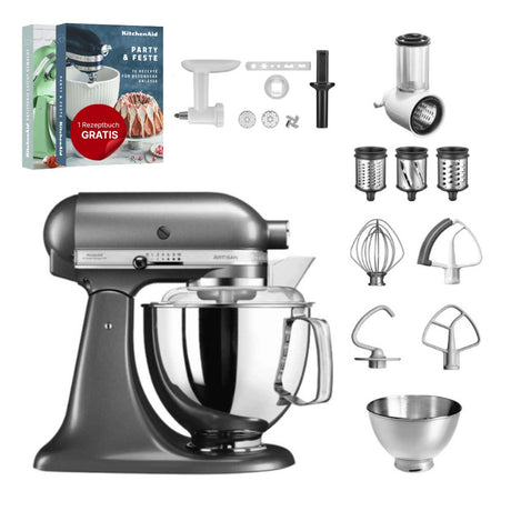KitchenAid 4,8 L 5KSM175 Artisan Küchenmaschine Allrounderset mit Gemüseschneider+Fleischwolf+Spritzgebäckvorsatz