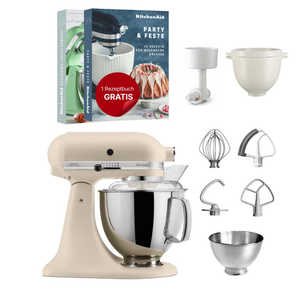 KitchenAid 4,8 L 5KSM175 Artisan Küchenmaschine Breadlover mit Messerschmidt Getreidemühlenvorsatz + Brotbackschüssel
