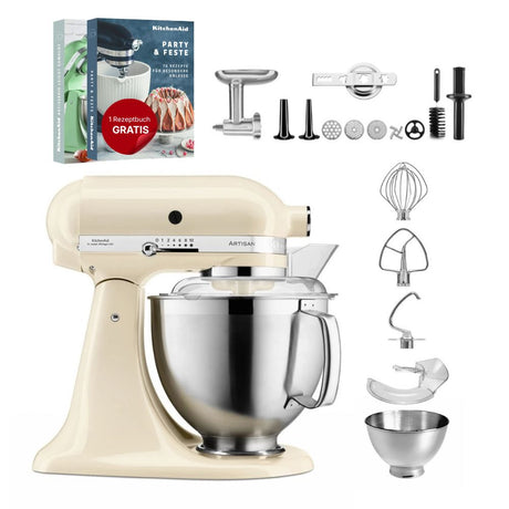 KitchenAid 4,8 L 5KSM185 Artisan Küchenmaschine Meatlover Metallfleischwolf 5KSMMGA Gr. 8 und Spritzgebäckvorsatz