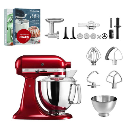 KitchenAid 4,8 L 5KSM175 Artisan Küchenmaschine Meatlover mit Ganzmetall- Fleischwolf und Spritzgebäckvorsatz