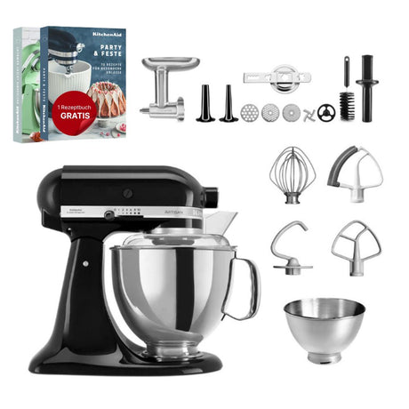 KitchenAid 4,8 L 5KSM175 Artisan Küchenmaschine Meatlover mit Ganzmetall- Fleischwolf und Spritzgebäckvorsatz