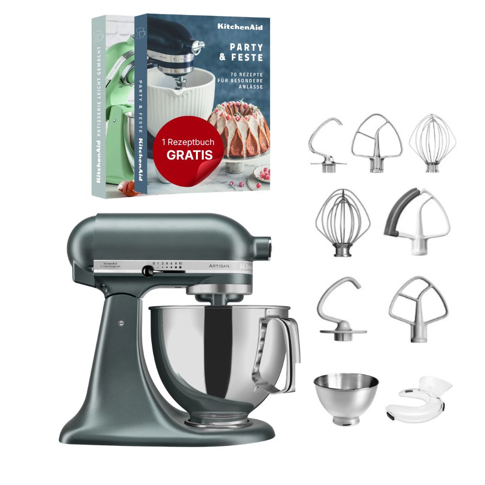 KitchenAid 4,8 L 5KSM175 Artisan Küchenmaschine Steellover mit Edelstahl-Werkzeugen