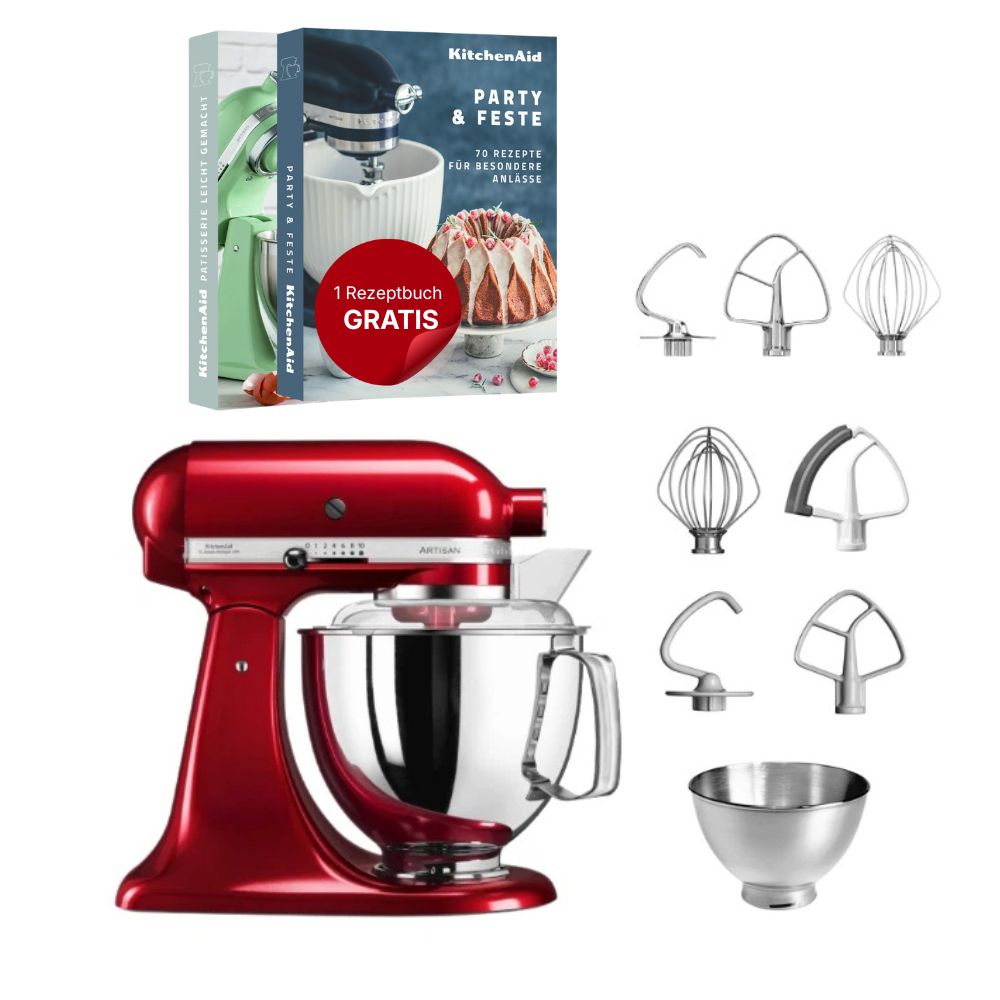 KitchenAid 4,8 L 5KSM175 Artisan Küchenmaschine Steellover mit Edelstahl-Werkzeugen