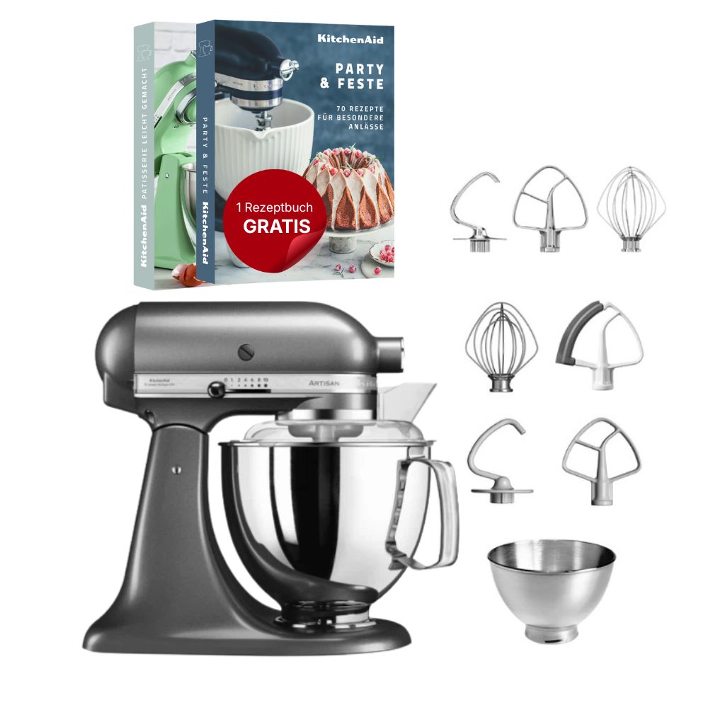 KitchenAid 4,8 L 5KSM175 Artisan Küchenmaschine Steellover mit Edelstahl-Werkzeugen