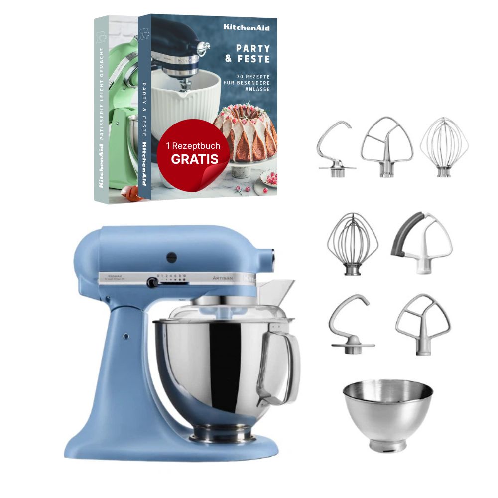 KitchenAid 4,8 L 5KSM175 Artisan Küchenmaschine Steellover mit Edelstahl-Werkzeugen