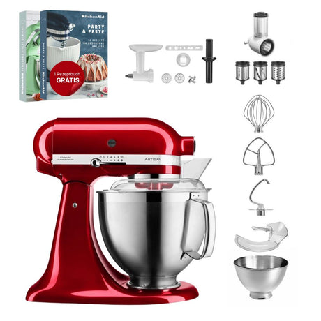 KitchenAid 4,8 L 5KSM185 Artisan Küchenmaschine Allrounderset Fleischwolf+Spritzgebäck+Gemüseschneider