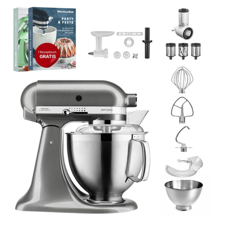 KitchenAid 4,8 L 5KSM185 Artisan Küchenmaschine Allrounderset Fleischwolf+Spritzgebäck+Gemüseschneider