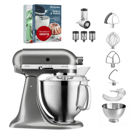 KitchenAid 4,8 L 5KSM185 Artisan Küchenmaschine Beginnerset Artisan Gemüseschneider+Flexirührer