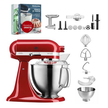KitchenAid 4,8 L 5KSM185 Artisan Küchenmaschine Meatlover Metallfleischwolf 5KSMMGA Gr. 8 und Spritzgebäckvorsatz