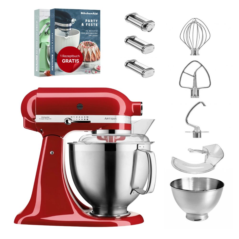 KitchenAid 4,8 L 5KSM185 Artisan Küchenmaschine Pastalover 3er Nudelwalzenset