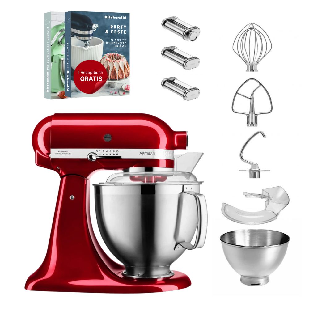 KitchenAid 4,8 L 5KSM185 Artisan Küchenmaschine Pastalover 3er Nudelwalzenset