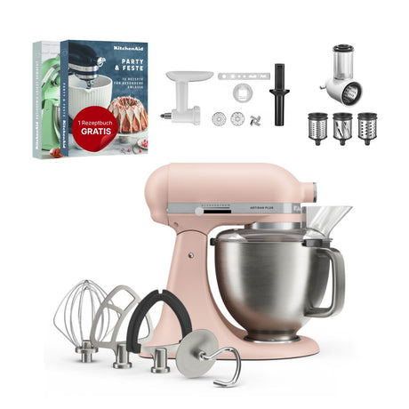 KitchenAid 4,7 L 5KSM50 Artisan Plus Küchenmaschine Allrounderset mit Gemüseschneider + Fleischwolf + Spritzgebäckvorsatz