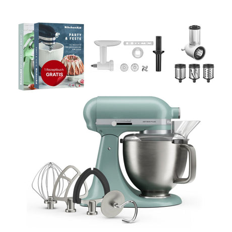 KitchenAid 4,7 L 5KSM50 Artisan Plus Küchenmaschine Allrounderset mit Gemüseschneider + Fleischwolf + Spritzgebäckvorsatz