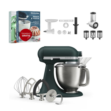 KitchenAid 4,7 L 5KSM50 Artisan Plus Küchenmaschine Allrounderset mit Gemüseschneider + Fleischwolf + Spritzgebäckvorsatz